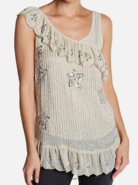 NWT RAGA Ivory Sequin Star Ruffle Dress size S